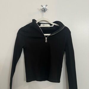 Black Zip-Up Long Sleeve Top